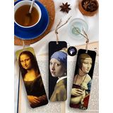 Ünlü Kadın Portreleri Metal Kitap Ayracı Seti - Üçlü Sanatsal Tasarım - Mona Lisa, İnci Küpeli Kız, Kakımlı Kadın - Kitap Severler ve Sanatseverler İçin Hediye