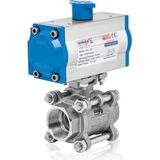Unox DN25-1" Çift Etkili Pnömatik Aktüatörlü Paslanmaz 2 Parçalı Dişli Küresel Vana - DN25-1" /2 Parçalı