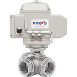Unox DN65 - 2 1/2" 24 V Dc Elektrikli Aktüatörlü Dişli Küresel Vana 3 Yollu T Port