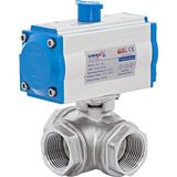 Unox DN80-3" Çift Etkili Pnömatik Aktüatörlü Paslanmaz 3 Yollu T Port Dişli Küresel Vana - DN80 (3") - T Port