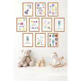 Unt 10'Lu Çerçeve Görünümlü Bebek Ve Çocuk Odası Duvar Tablo Seti – 15X20 Cm Mdf Uv Baskı Çok Renkli 15 X 20