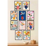 Unt 10’Lu Çerçeve Görünümlü Çiçek Vazoları Tablo Seti– 15X20 Cm Mdf Uv Baskı Çok Renkli 15 X 20