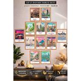 Unt 12 Parça Ahşap Çerçeve Görünümlü Travel Dünya Şehirleri Sanatsal Tablo Seti Çok Renkli 15 X 20