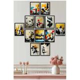 Unt 12 Parça Siyah Çerçeve Görünümlü Modern Graffiti Sanatsal Tablo Seti Çok Renkli 15 X 20