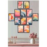 Unt 12 Parça Siyah Çerçeve Görünümlü Modern Minimailst Bohemien Sanatsal Tablo Seti 3 Çok Renkli 15 X 20