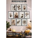 Unt 12’Li Premium Mdf Duvar Tablo Seti 15X20 Cm Çerçeve Görünümlü Modern Botanik Bej Çok Renkli 15 X 20
