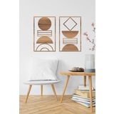 UNT 2'li Modern Geometrik Duvar Dekoru - Süsü, Ahşap Dekoratif Tablo CEVİZ 48 x 60 UNTNM105