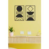 UNT 2'li Modern Geometrik Duvar Dekoru - Süsü, Ahşap Dekoratif Tablo SİYAH 48 x 60 UNTNM102