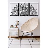 UNT 3 Parçalı Mandala Duvar Dekoru - Süsü, Ahşap Dekoratif Tablo v2 Siyah 48 x 100 UNTNM359