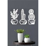 Unt 3’Lü Kaktüs Set Duvar Dekoru-Süsü, Ahşap Dekoratif Tablo Beyaz 30 X 50