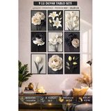 Unt 9 Parça Çiçek Temalı Duvar Tablo Seti – Çerçeve Görünümlü Premium Mdf Dekoratif Tablo (15X20 Cm) Çok Renkli 15 X 20