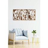 UNT Abstract Duvar Dekoru - Süsü, Ahşap Dekoratif 3'lü Tablo Seti CEVİZ 48 x 99 UNTNM73