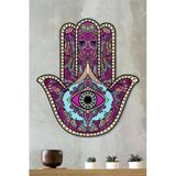 Unt Ahşap Hamsa Fatma Ana Bereket Eli Duvar Süsü Tablo Renkli Baskı 48 X 40