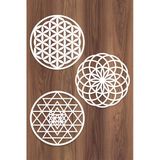 Unt Ahşap Yaşam Çiçeği Sri Yantra Torus Nefesi Üçlü Dekoratif Tablo Duvar Süsü Ev Hediyesi Beyaz 30 X 30