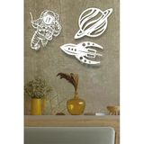 Unt Astronot - Uzay Gemisi - Gezegen 3'Lü Set Duvar Dekoru - Süsü, Ahşap Dekoratif Tablo Beyaz 30 X 30