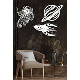 UNT Astronot - Uzay Gemisi - Gezegen 3'lü Set Duvar Dekoru - Süsü, Ahşap Dekoratif Tablo BEYAZ 48 x 100 UNTNM694