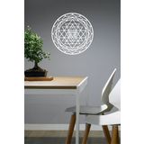 UNT Beyaz Sri Yantra Mandala Kutsal Geometri Duvar Dekoru-Süsü, Ahşap Dekoratif Tablo BEYAZ 48 x 48 UNTNM476