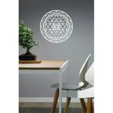 Unt Beyaz Sri Yantra Mandala Kutsal Geometri Duvar Dekoru-Süsü, Ahşap Dekoratif Tablo Beyaz 48 X 48