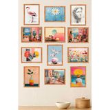 Unt Boho & Modern Çerçeve Görünümlü Dekoratif Tablo Seti – 12 Parça Duvar Dekoru Çok Renkli 15 X 20