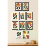 Unt Çerçeve Görünümlü Boho Botanik 10’Lu Duvar Tablo Seti – Modern Minimal Tasarım Çok Renkli 15 X 20