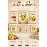 UNT Çilek & Limon Akdeniz Ahşap Çerçeve Görünümlü Duvar Tablo Seti 7 Parça – MDF Dekoratif Poster Seti (30x40 + 20x30 + 15x20 cm)