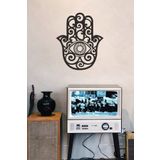 UNT Hamsa, Fatıma ın Eli Duvar Dekoru - Süsü, Ahşap Dekoratif Tablo Siyah 40 x 48 UNTNM399