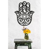 Unt Hamsa, Fatıma In Eli Duvar Dekoru - Süsü, Ahşap Dekoratif Tablo Siyah 48 X 40
