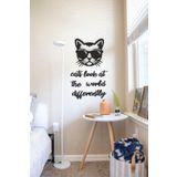 UNT Kedi ve Motto Duvar Dekoru - Süsü, Ahşap Dekoratif Tablo Siyah 50 x 70 UNTNM543