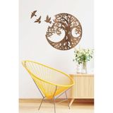 Unt Kuşlu Yaşam Ağacı Duvar Dekoru - Süsü, Ahşap Dekoratif Tablo Ceviz 48 X 48