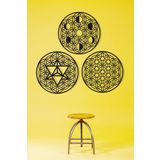 UNT Kutsal Geometri 3 lü Set, Yaşam Çiçeği, Merkaba, Ay Evreleri Duvar Dekoru, Ahşap Dekoratif Tablo