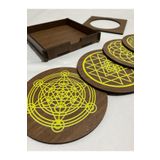 UNT Kutsal Geometri (yaşam Çiçeği - Sri Yantra - Torus - Metatron) 4'lü Set Ahşap Bardak Altlığı