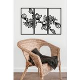 UNT Magnolia Çiçeği Duvar Dekoru - Süsü, Ahşap Dekoratif Tablo Siyah 48 x 99 UNTNM361
