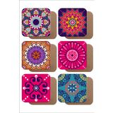 UNT Mandala Temalı Vintage 6'lı Ahşap Bardak Altlığı Seti UNTNM737