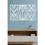 UNT Minimalist Geometrik Ahşap Duvar Dekoru, 3 lü Tablo BEYAZ 48 x 26 UNTNM59