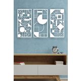 UNT Minimalist Geometrik Ahşap Duvar Dekoru, 3 lü Tablo BEYAZ 48 x 26 UNTNM63
