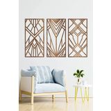UNT Minimalist Geometrik Ahşap Duvar Dekoru, 3 lü Tablo CEVİZ 48 x 26 UNTNM60