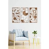 UNT Minimalist Geometrik Ahşap Duvar Dekoru, 3 lü Tablo CEVİZ 48 x 26 UNTNM62