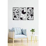 UNT Minimalist Geometrik Ahşap Duvar Dekoru, 3 lü Tablo SİYAH 48 x 26 UNTNM64
