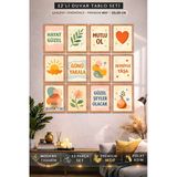 Unt Modern Boho 12’Li Duvar Tablo Seti 15X20 Cm Motivasyon Yazılı Çerçeve Görünümlü Mdf Çok Renkli 15 X 20