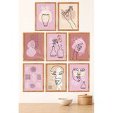 Unt Modern Boho Line Art 8’Li Tablo Seti 15X20 Mdf Uv Baskı Çerçeve Görünümlü Çok Renkli 15 X 20