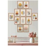Unt Modern Boho Soyut Çerçeve Görünümlü Mdf Uv Baskı Duvar Tablo Seti (12’Li) Çok Renkli 15 X 20