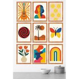 Unt Modern Retro Desenli 9’Lu Mdf Tablo Seti 15X20 Uv Baskı Çerçeve Görünümlü Çok Renkli 15 X 20