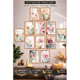 Unt Pastel Çiçek Temalı 12’Li Mdf Duvar Tablo Seti – Modern Dekoratif Çerçeve Görünümlü 15X20 Cm Çok Renkli 15 X 20