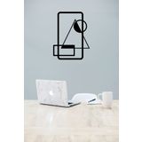 UNT Phone Geometric Duvar Dekoru - Süsü, Ahşap Dekoratif Tablo Siyah 48 x 37 UNTNM377