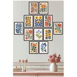 Unt Soyut Çiçek & Yaprak Desenli Uv Baskı Mdf Duvar Tablo Seti 15X20 Cm – 12’Li Set Çerçeve Görünümlü Çok Renkli 15 X 20