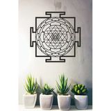 Unt Sri Yantra Mandala Kutsal Geometri Duvar Dekoru-Süsü, Ahşap Dekoratif Tablo - 3 Siyah 48 X 48