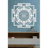 Unt Sri Yantra Mandala Kutsal Geometri Duvar Dekoru-Süsü, Ahşap Dekoratif Tablo Beyaz 48 X 48