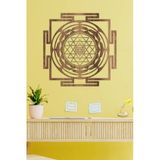 Unt Sri Yantra Mandala Kutsal Geometri Duvar Dekoru-Süsü, Ahşap Dekoratif Tablo Ceviz 48 X 48
