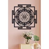 Unt Sri Yantra Mandala Kutsal Geometri Duvar Dekoru-Süsü, Ahşap Dekoratif Tablo Siyah 48 X 48