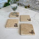 Unt Taş Bardak Altlığı Stone Coasters - 4 Lü Set Kelebekler